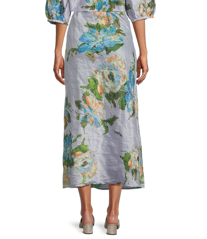 Bryn Walker Memory Crunch Taffeta Bias Printed A-Line Pull-On Coordinating Skirt