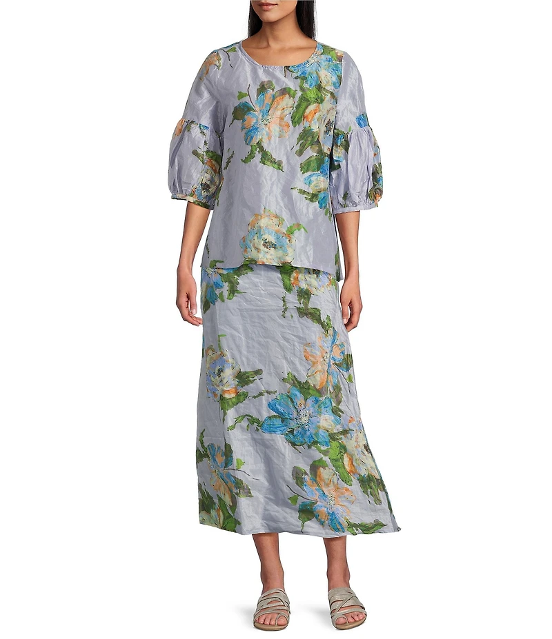 Bryn Walker Memory Crunch Taffeta Bias Printed A-Line Pull-On Coordinating Skirt