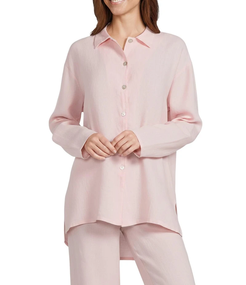 Bryn Walker Mirren Light Linen Point Collar Long Sleeve High-Low Oversized Shirt