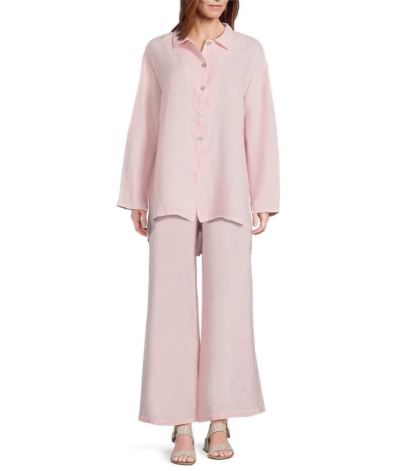 Bryn Walker Mirren Light Linen Point Collar Long Sleeve High-Low Oversized Shirt
