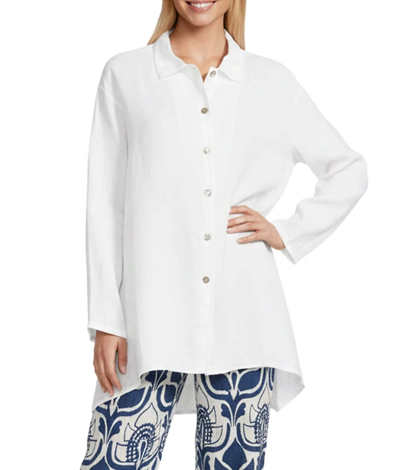 Bryn Walker Mirren Light Linen Point Collar Long Sleeve High-Low Oversized Shirt