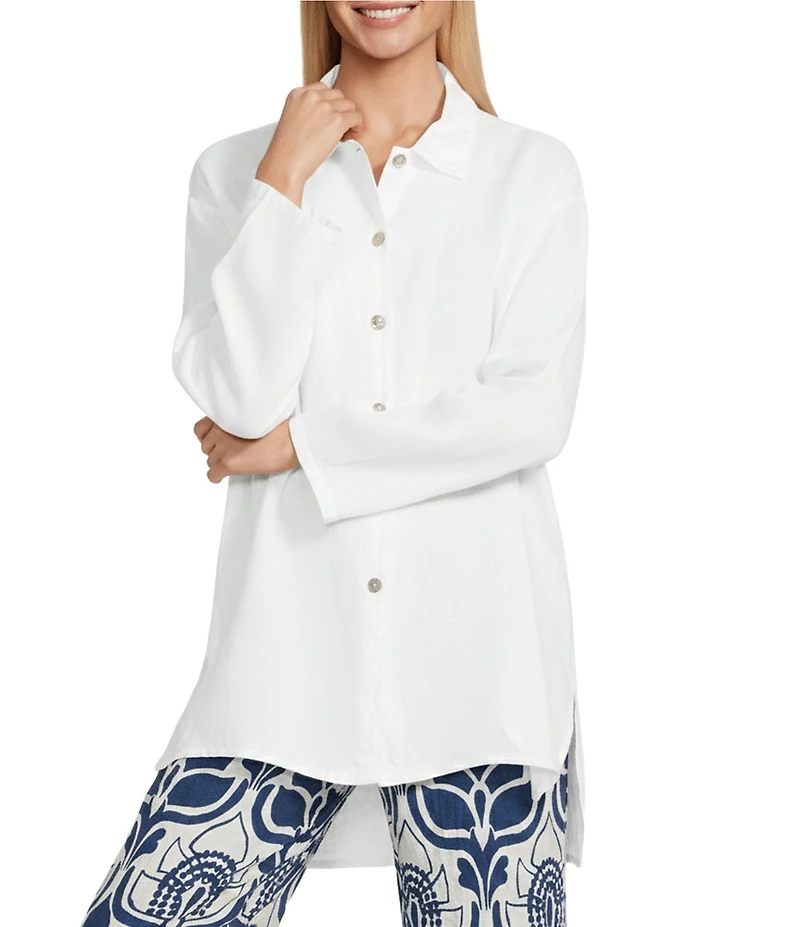 Bryn Walker Mirren Light Linen Point Collar Long Sleeve High-Low Oversized Shirt