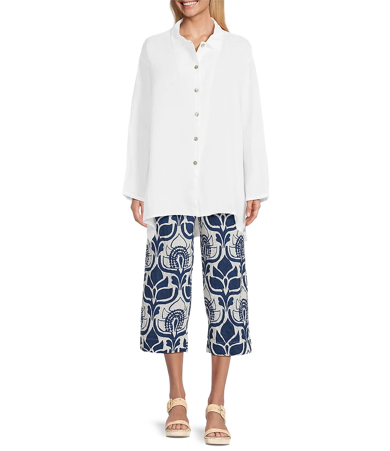 Bryn Walker Mirren Light Linen Point Collar Long Sleeve High-Low Oversized Shirt