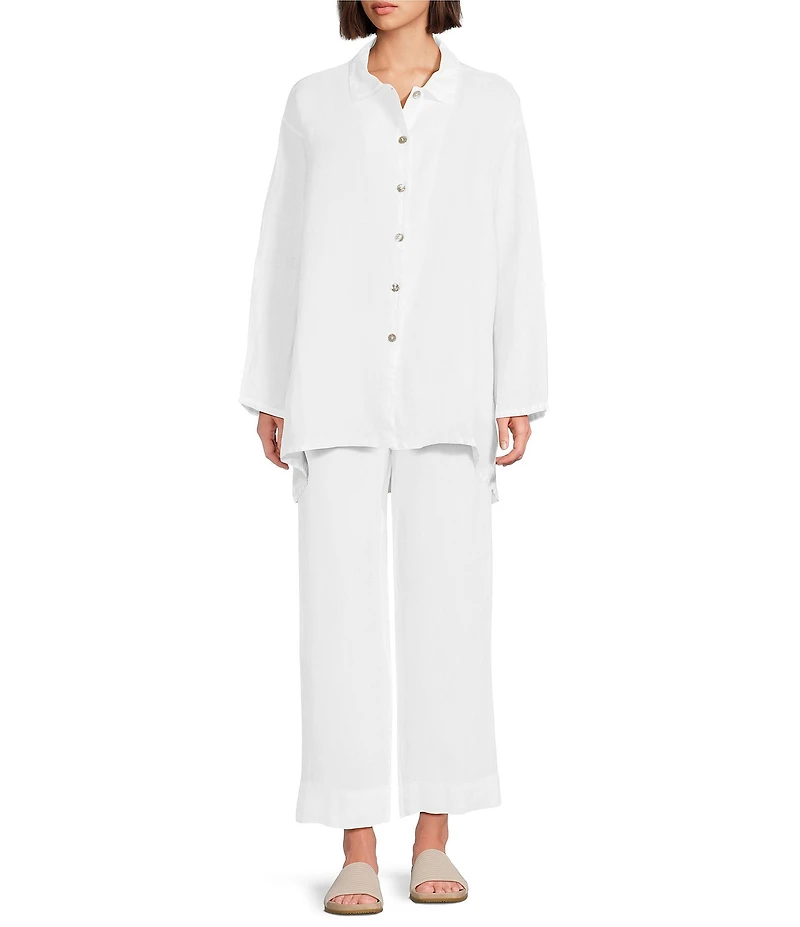 Bryn Walker Mirren Light Linen Point Collar Long Sleeve High-Low Oversized Shirt