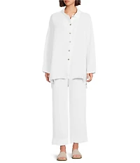 Bryn Walker Mirren Light Linen Point Collar Long Sleeve High-Low Oversized Shirt