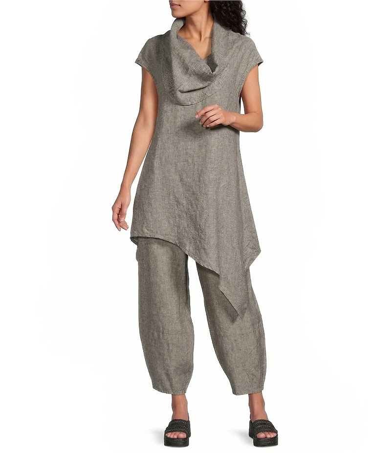 Bryn Walker Noa Cross-Dyed Linen Cowl Neck Cap Sleeve Asymmetrical Tunic