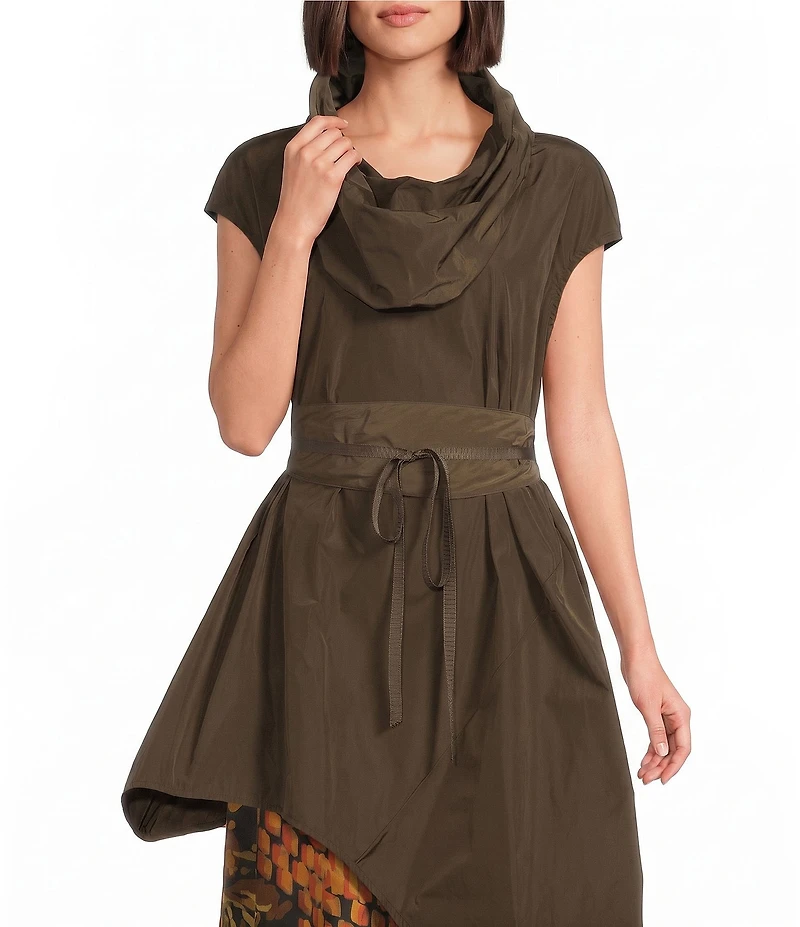 Bryn Walker Noa Memory Crunch Woven Cowl Neck Cap Sleeve Asymmetrical Tunic
