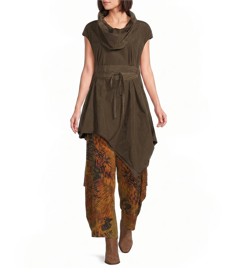 Bryn Walker Noa Memory Crunch Woven Cowl Neck Cap Sleeve Asymmetrical Tunic