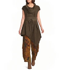 Bryn Walker Noa Memory Crunch Woven Cowl Neck Cap Sleeve Asymmetrical Tunic