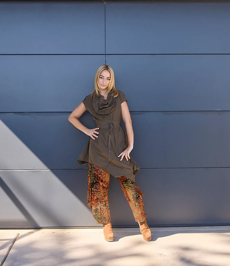 Bryn Walker Noa Memory Crunch Woven Cowl Neck Cap Sleeve Asymmetrical Tunic