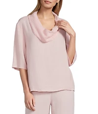 Bryn Walker Nola Light Linen Cowl Neck Elbow Sleeve Oversized Shirt