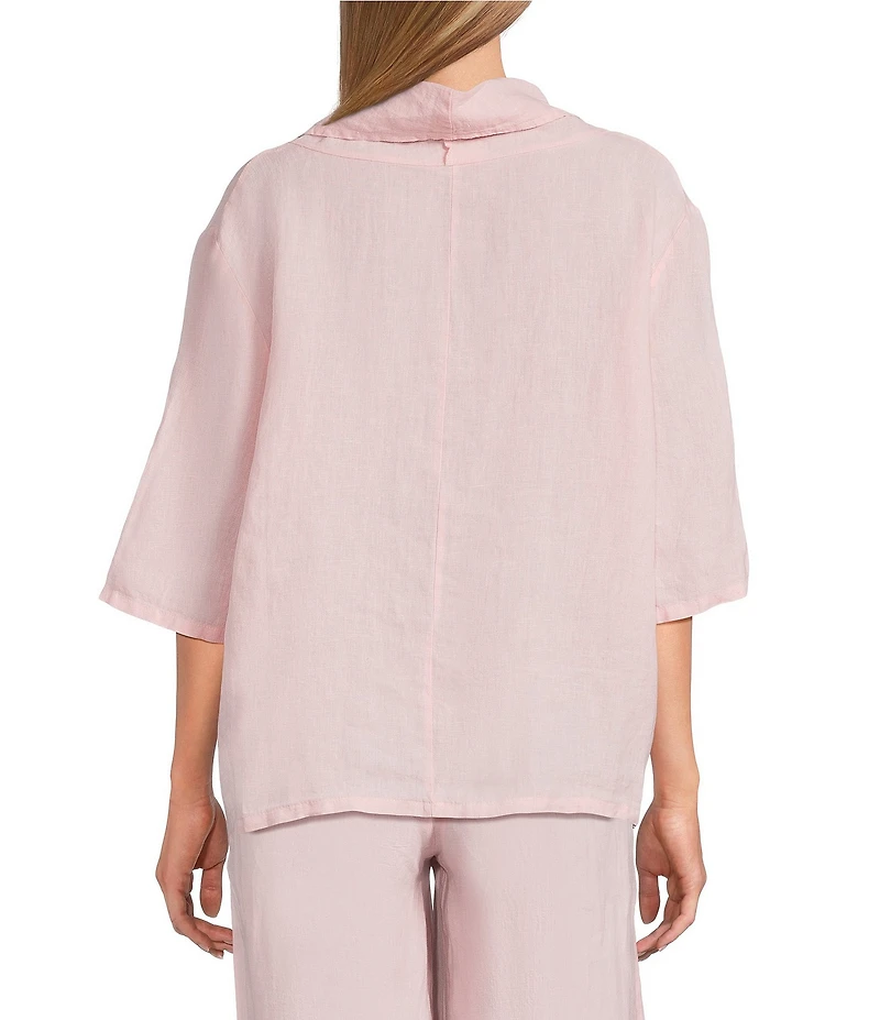 Bryn Walker Nola Light Linen Cowl Neck Elbow Sleeve Oversized Shirt