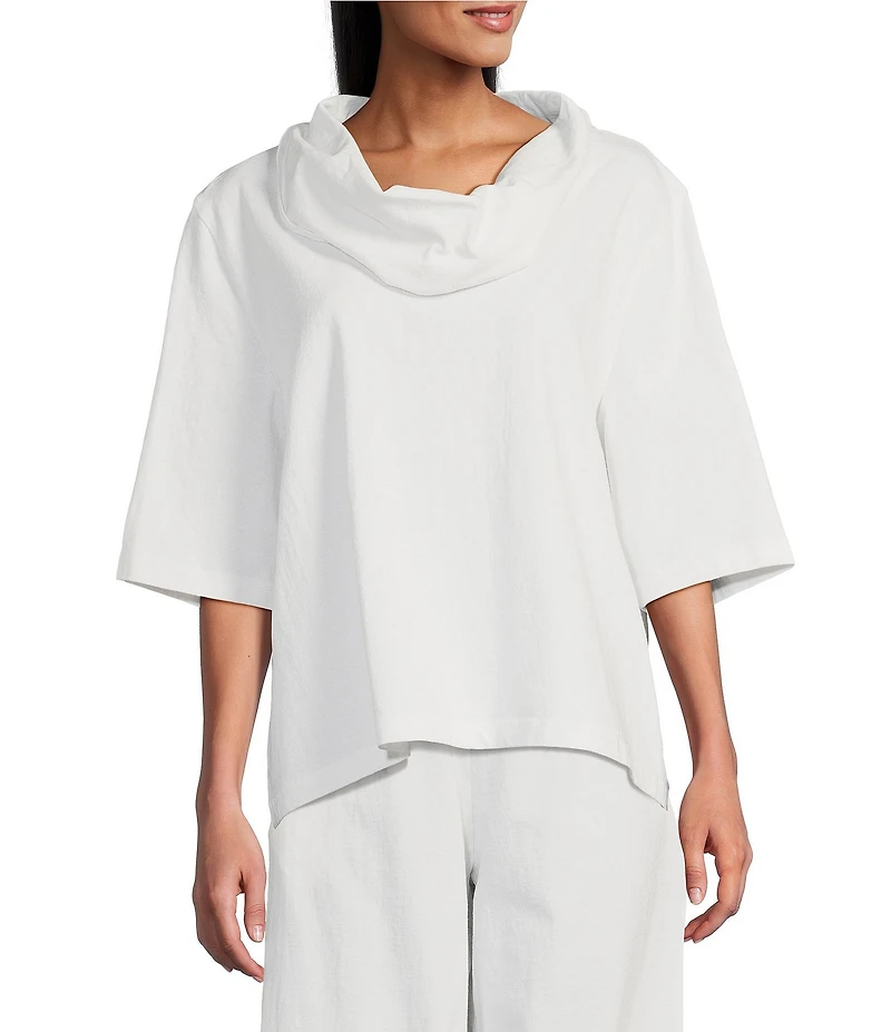 Bryn Walker Nola Light Linen Cowl Neck Elbow Sleeve Oversized Shirt