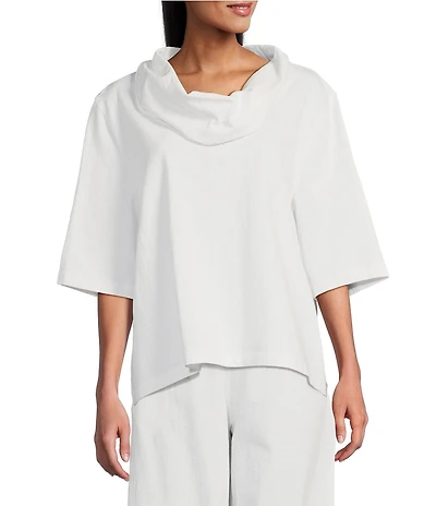 Bryn Walker Nola Light Linen Cowl Neck Elbow Sleeve Oversized Shirt