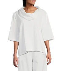 Bryn Walker Nola Light Linen Cowl Neck Elbow Sleeve Oversized Shirt