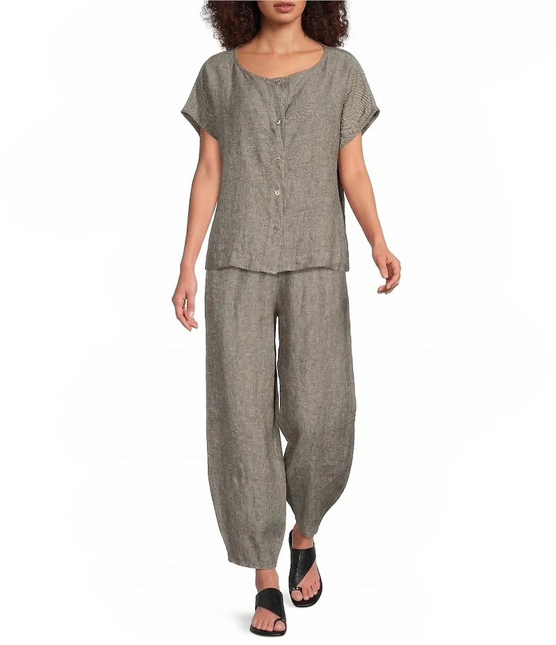 Bryn Walker Oliver Cross-Dyed Linen Elastic Waist Lantern Wide Leg Pants