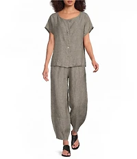 Bryn Walker Oliver Cross-Dyed Linen Elastic Waist Lantern Wide Leg Pants