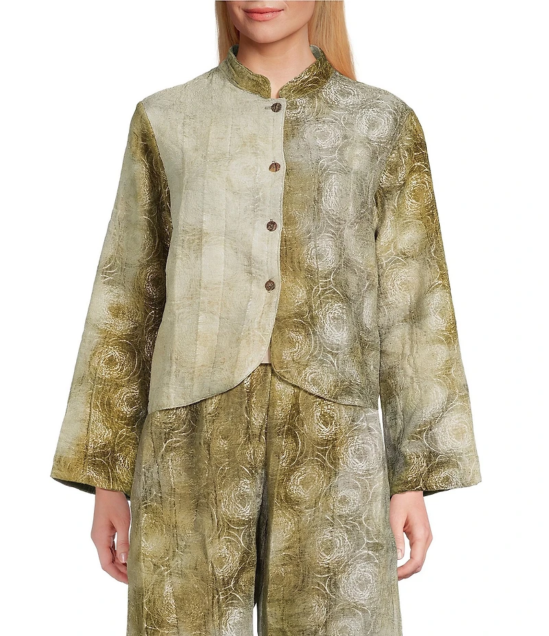 Bryn Walker Olivia Coordinating Velvet Chenille Mandarin Collar Long Sleeve Jacket