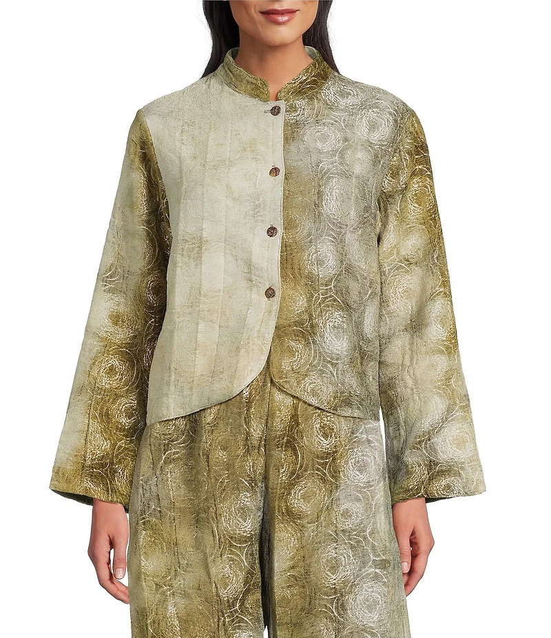 Bryn Walker Olivia Coordinating Velvet Chenille Mandarin Collar Long Sleeve Jacket