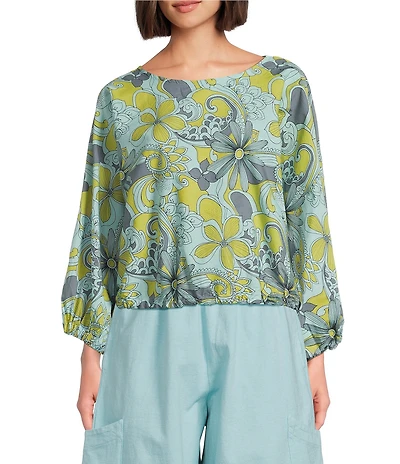 Bryn Walker Organic Cotton Poplin Gianna Floral Round Neck Long Sleeve Shirt