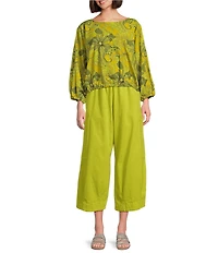 Bryn Walker Organic Cotton Poplin Gianna Floral Round Neck Relaxed Long Sleeve Shirt