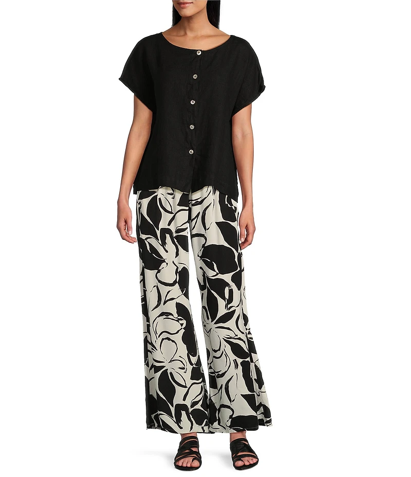 Bryn Walker Osca Flower Petal Print Wide-Leg Pull-On Pants