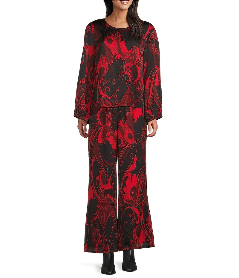 Bryn Walker Osca Giardino Coordinating Satin Elastic Waist Wide Leg Pants