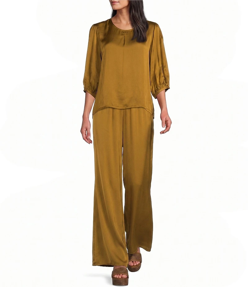 Bryn Walker Osca Woven Satin Wide-Leg Pull-On Coordinating Pants