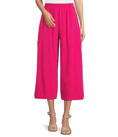 Bryn Walker Pasha Cotton Dot Jacqaurd Elastic Waist Wide Leg Crop Pants