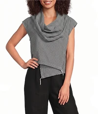 Bryn Walker Pennie Check Seersucker Cowl Neck Cap Sleeve Crop Vest