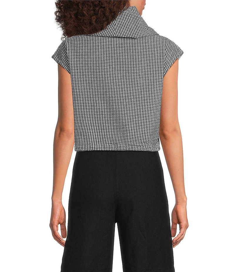 Bryn Walker Pennie Check Seersucker Cowl Neck Cap Sleeve Crop Vest