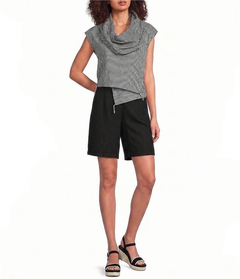 Bryn Walker Pennie Check Seersucker Cowl Neck Cap Sleeve Crop Vest