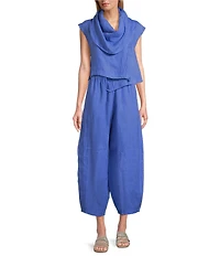 Bryn Walker Pennie Light Linen Cowl Neck Cap Sleeve Asymmetrical Hem Cropped Vest