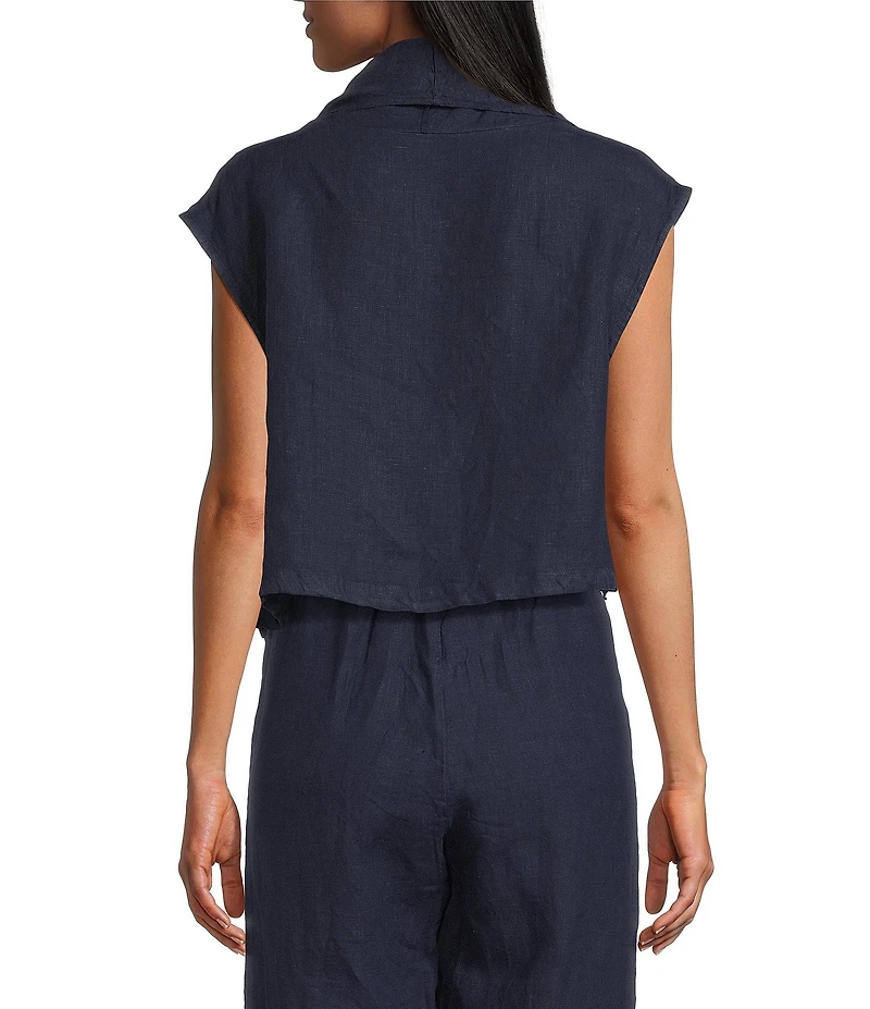 Bryn Walker Pennie Light Linen Cowl Neck Cap Sleeve Asymmetrical Hem Cropped Vest