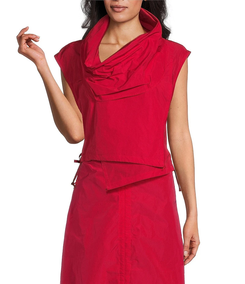 Bryn Walker Pennie Memory Crunch Cowl Neck Cap Sleeve Asymmetrical Vest