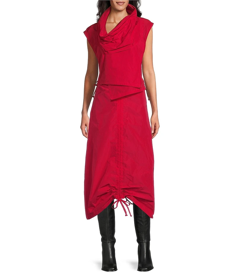 Bryn Walker Pennie Memory Crunch Cowl Neck Cap Sleeve Asymmetrical Vest