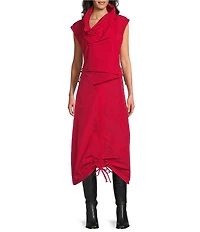 Bryn Walker Pennie Memory Crunch Cowl Neck Cap Sleeve Asymmetrical Vest