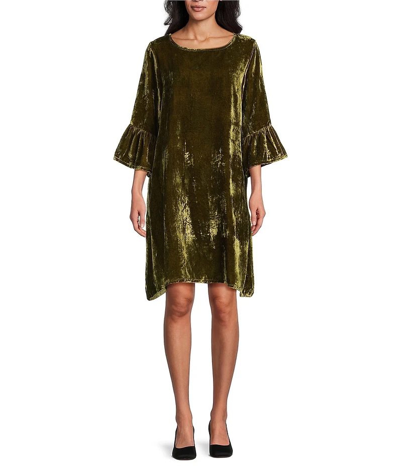Bryn Walker Phryne Maltinto Velvet Round Neck 3/4 Bell Sleeve Dress