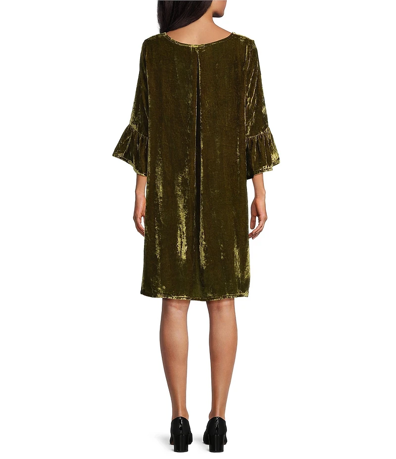 Bryn Walker Phryne Maltinto Velvet Round Neck 3/4 Bell Sleeve Dress