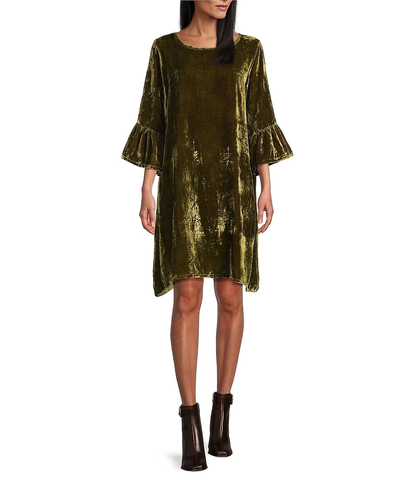 Bryn Walker Phryne Maltinto Velvet Round Neck 3/4 Bell Sleeve Dress
