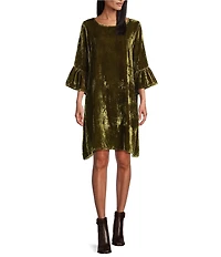 Bryn Walker Phryne Maltinto Velvet Round Neck 3/4 Bell Sleeve Dress