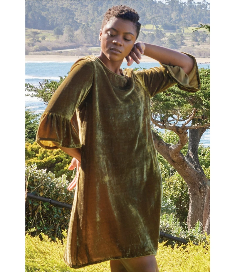 Bryn Walker Phryne Maltinto Velvet Round Neck 3/4 Bell Sleeve Dress