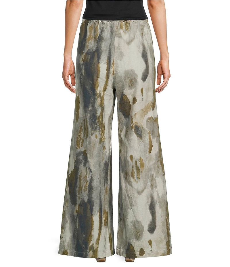 Bryn Walker Pioggia Print Flat Front Elastic Back Waist Wide Leg Full Length Coordinating Pants