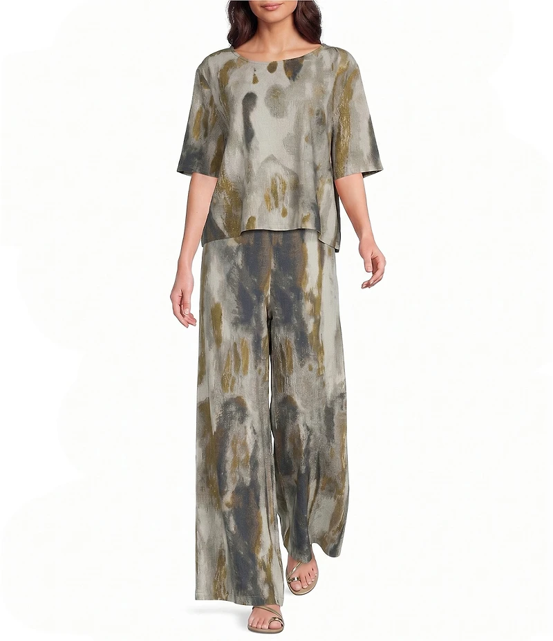 Bryn Walker Pioggia Print Flat Front Elastic Back Waist Wide Leg Full Length Coordinating Pants