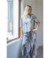 Bryn Walker Pioggia Print Flat Front Elastic Back Waist Wide Leg Full Length Coordinating Pants