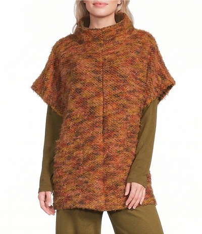 Bryn Walker Pip Isle Of Skye Knit Sweater Mock Neck Cap Sleeve Oversized Poncho