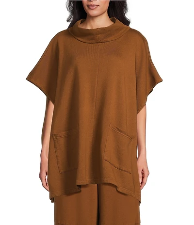 Bryn Walker Pip Organic Cotton Bamboo Fleece Mock Neck Cap Sleeve Poncho
