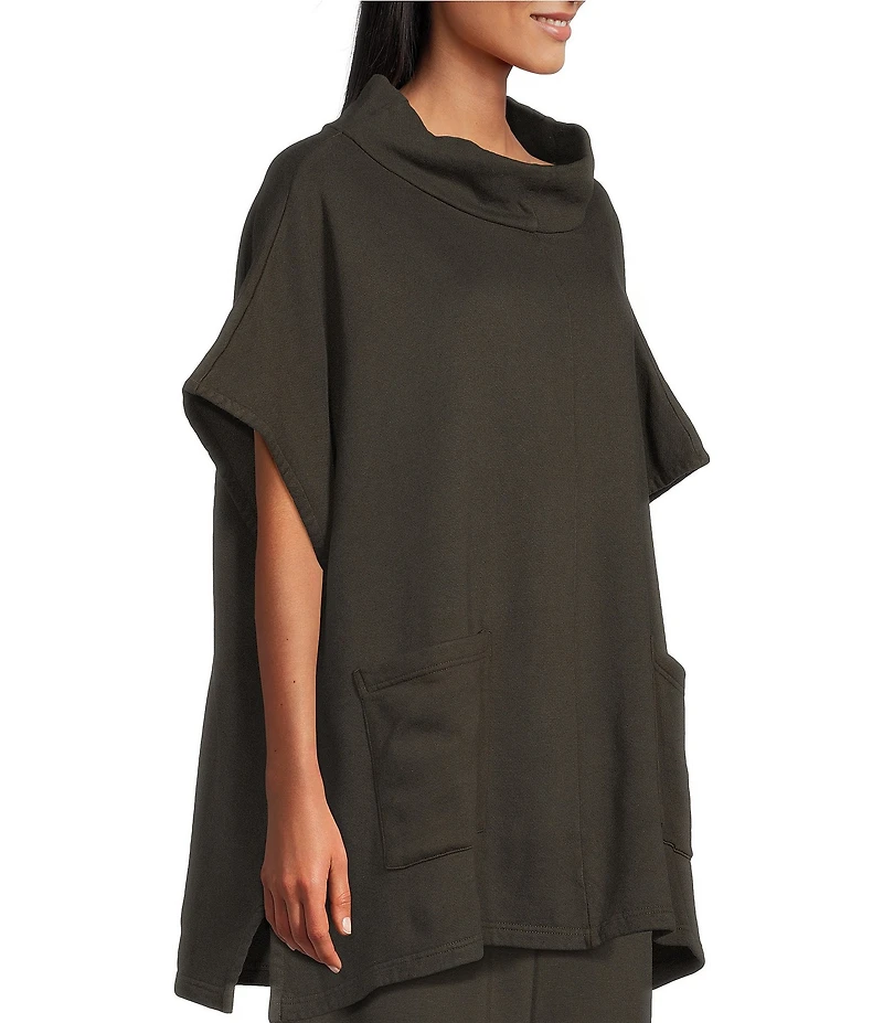 Bryn Walker Pip Organic Cotton Bamboo Fleece Mock Neck Cap Sleeve Poncho