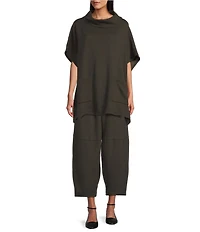 Bryn Walker Pip Organic Cotton Bamboo Fleece Mock Neck Cap Sleeve Poncho