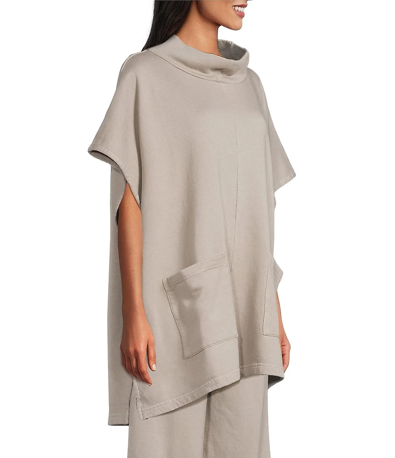 Bryn Walker Pip Organic Cotton Bamboo Fleece Mock Neck Cap Sleeve Poncho